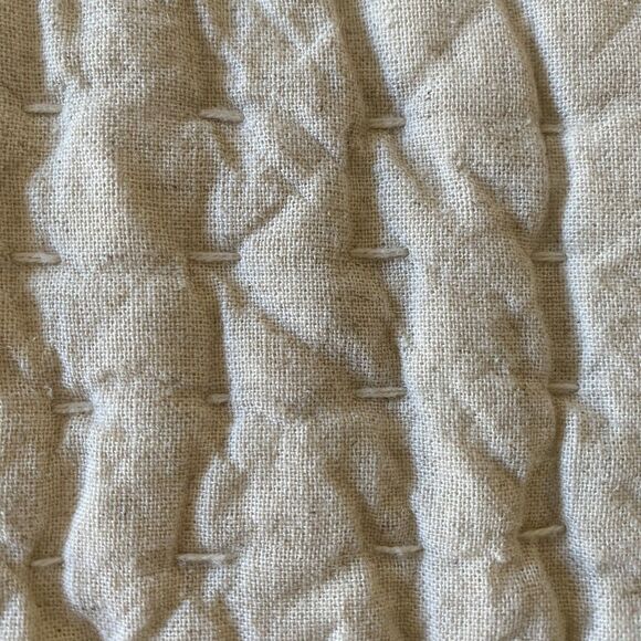 Pottery Barn Queen Quilt 94x92" Ivory Pickstitch Kantha Stitched Cotton - Picture 5 of 7